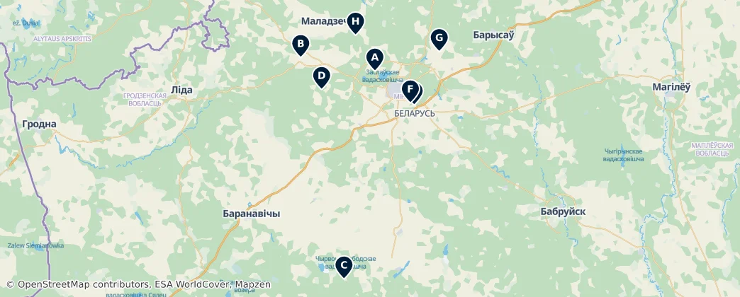 Map of Historic Churches of Minsk Region