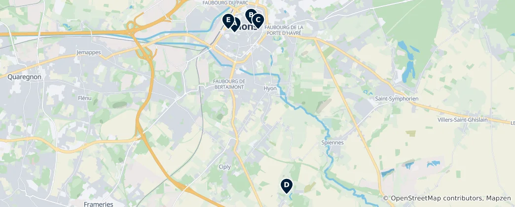 Map of Historic Churches of Mons