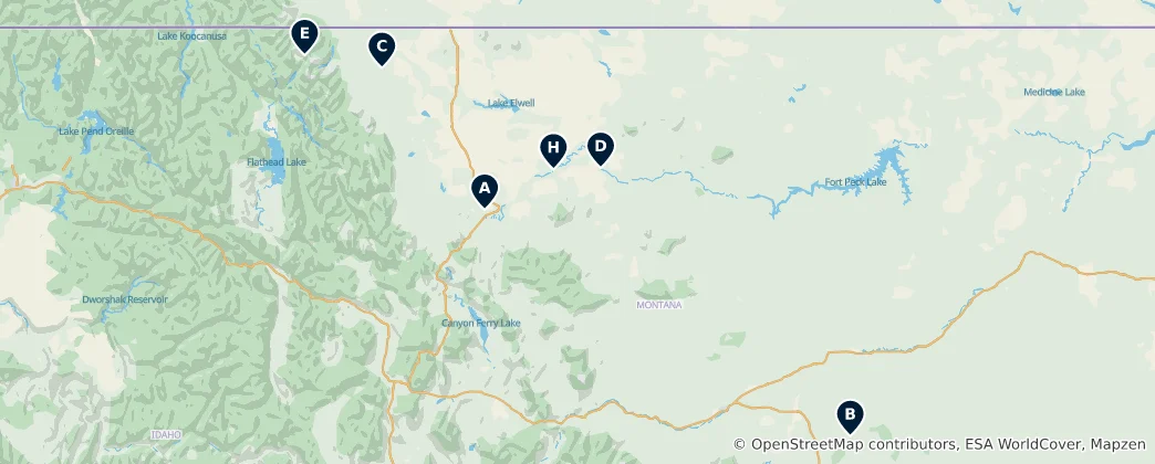 Mapa Montana's Historic Landmarks