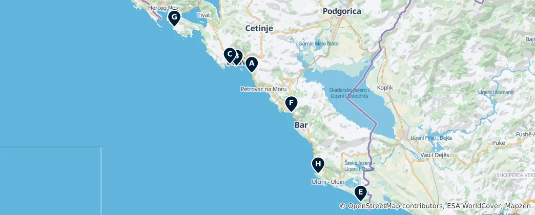Map of Montenegro's Best Beaches