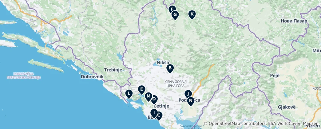 Mapa Klejnoty koronne Czarnogóry
