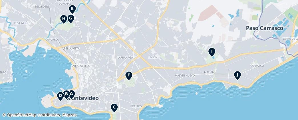 Map of Montevideo's Green Spaces and Squares