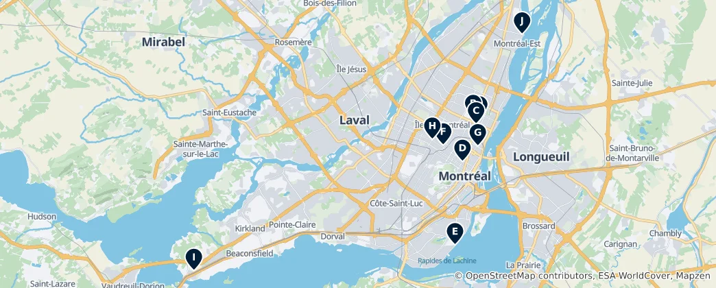 Mappa di Musei e Gallerie di Montreal