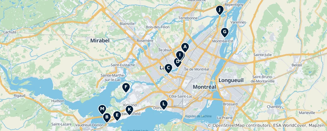 Karte von Montreals historische Wahrzeichen