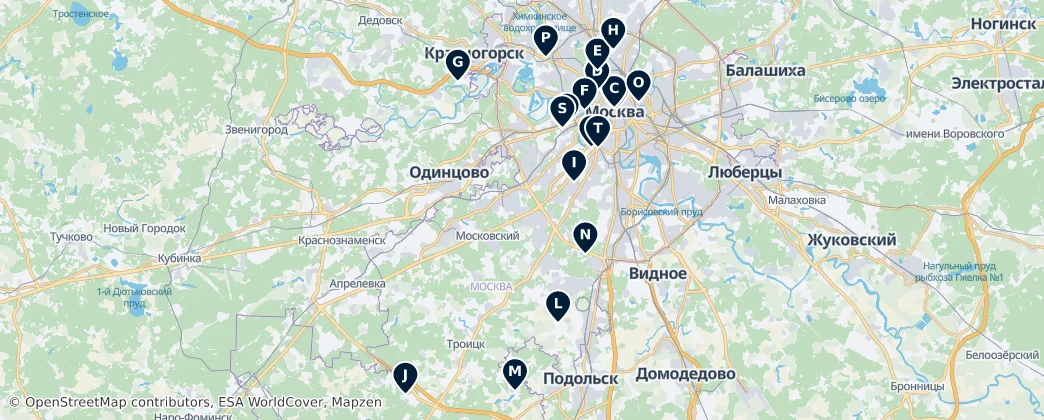 Mapa Historic Sites of Moscow