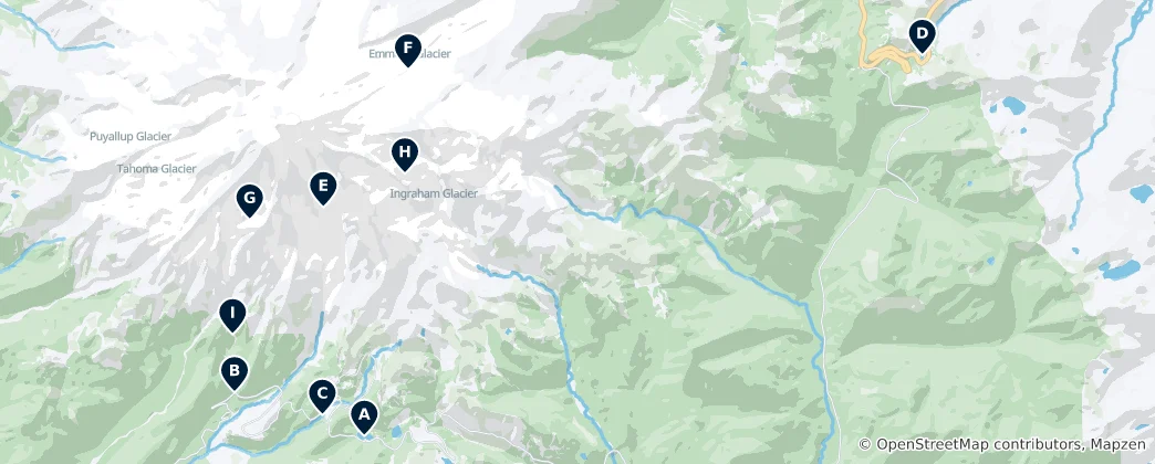 Mapa Waterfalls, Lakes & Glaciers
