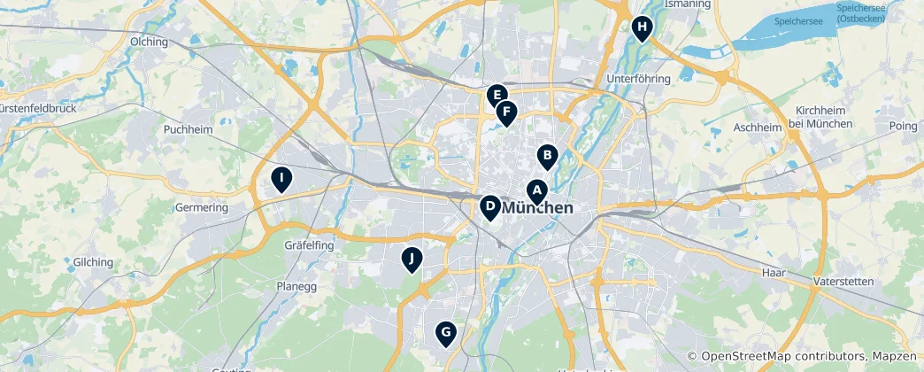 Mapa Munich Memorials and Monuments