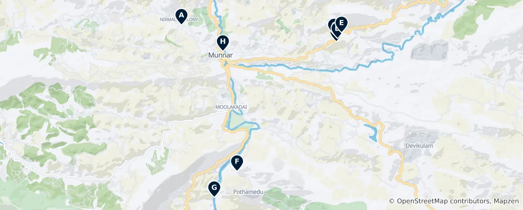 Map of Munnar's Essential Tea Trails and Viewpoints