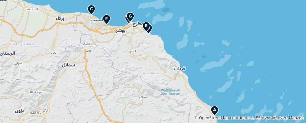 Mapa Best Beaches in Muscat