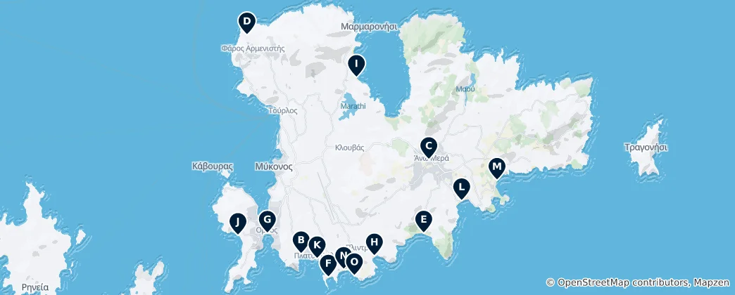 Mapa Co vidět na Mykonosu