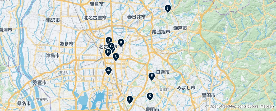Mapa Nagoya Parks and Gardens