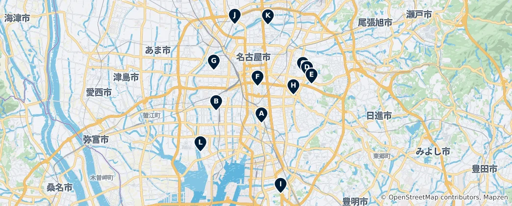 Map of Nagoya's Spiritual Sites