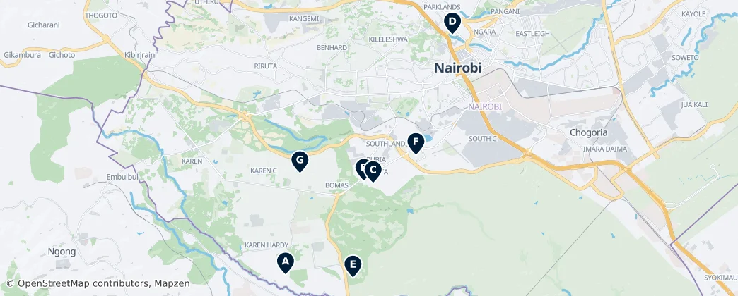 Map of Nairobi Parks & Wildlife