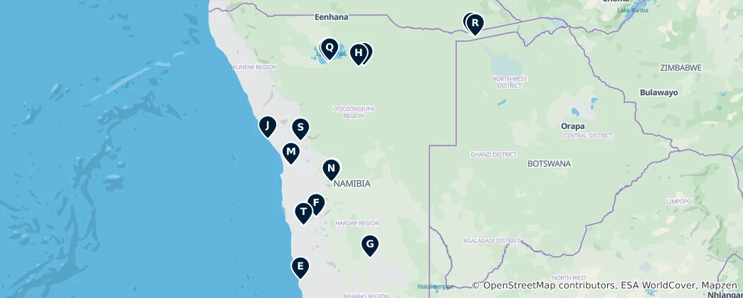 Mapa Namibian Natural Wonders