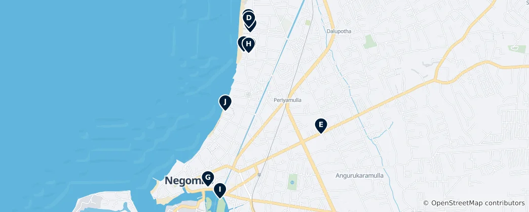 Mapa Places to Stay in Negombo