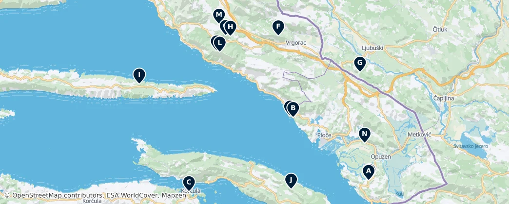 Neretva Channel Peaks & Views — Map