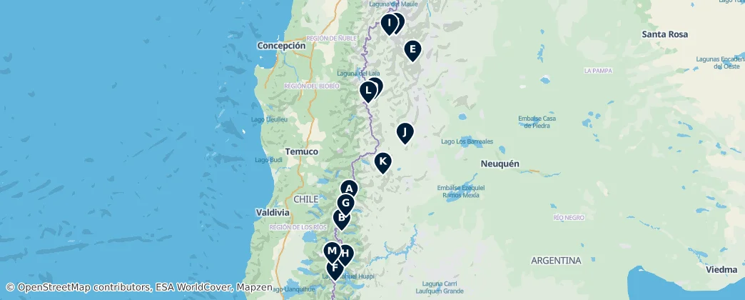 Map of Natural Wonders of Neuquén