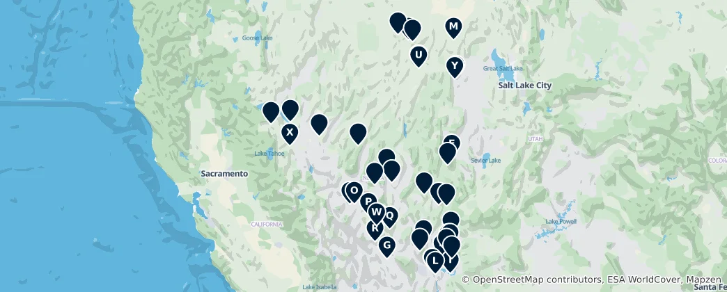 Mappa di Nevada's Natural Wonders