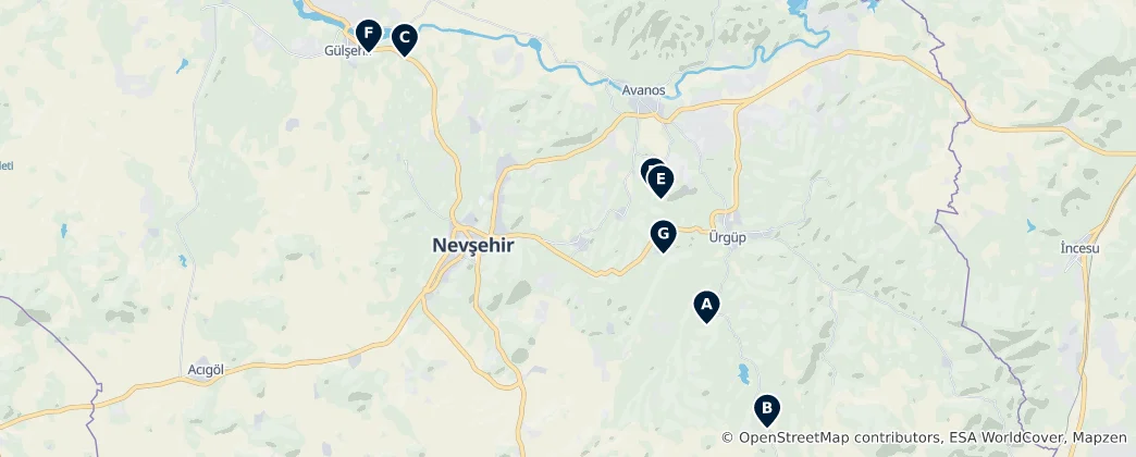 Mapa Sacred Sites of Cappadocia