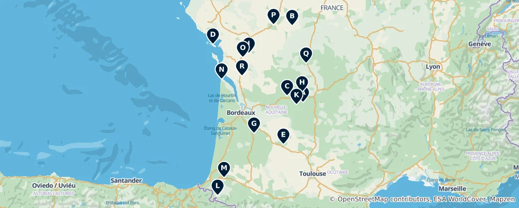 Map of Historic Heritage of Nouvelle-Aquitaine