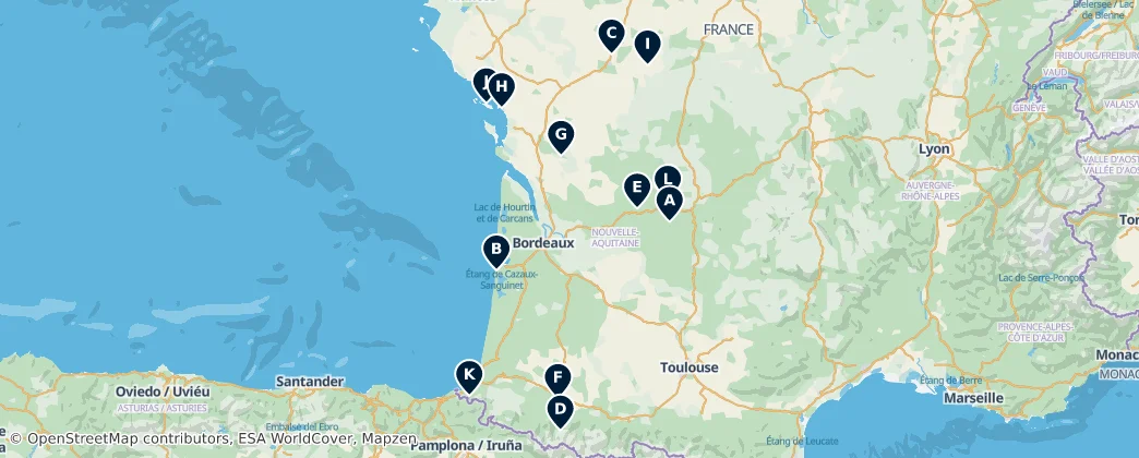 Nouvelle-Aquitaine Highlights – Mapa