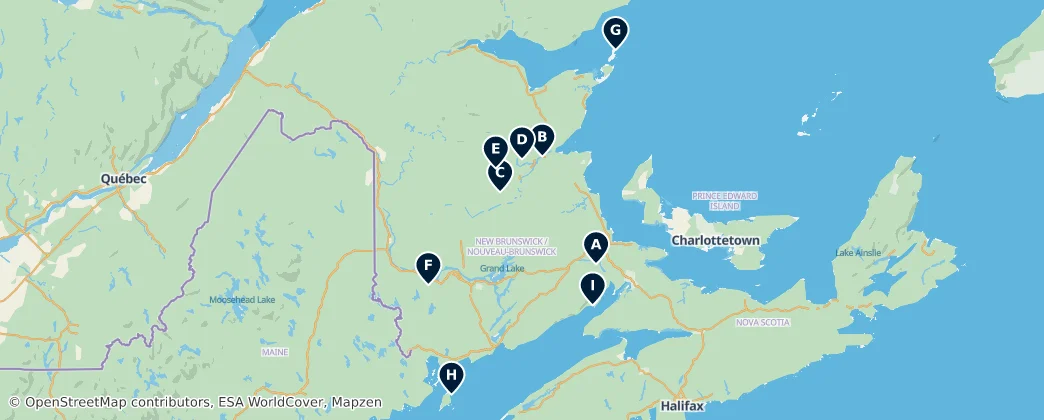 Map of Natural Wonders of New Brunswick