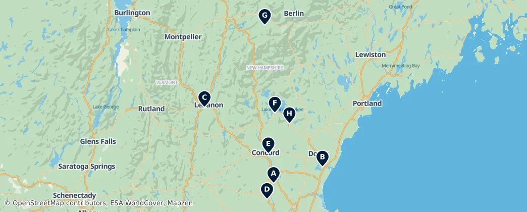 Map of Airports in New Hampshire