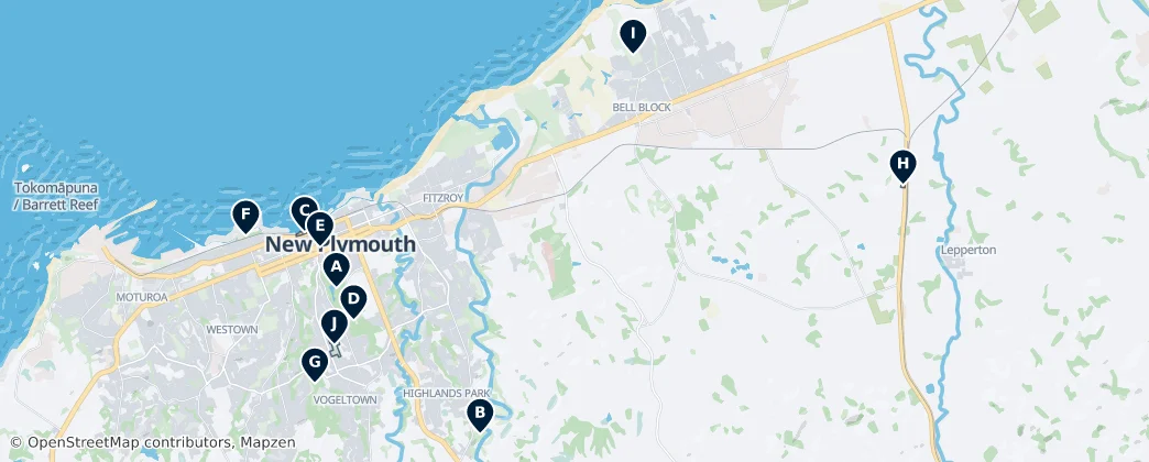 Parks & Nature in New Plymouth — Karte