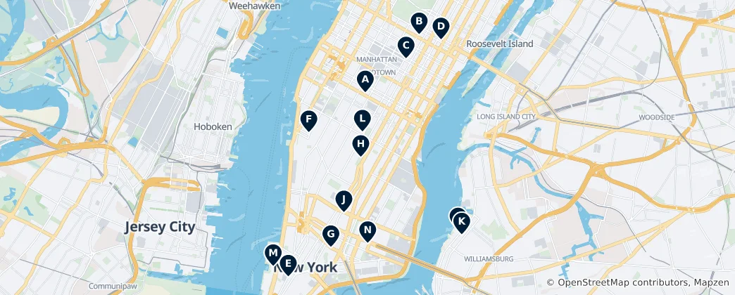 Mapa Nové trhy a obchodní domy v New Yorku