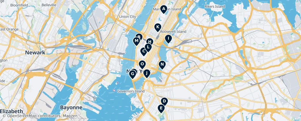 Mappa di Parchi e Giardini di New York