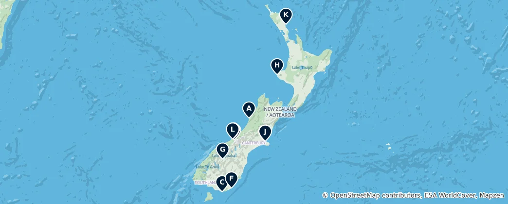 Map of Spectacular New Zealand Viewpoints