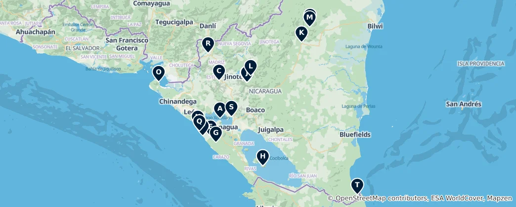 Mapa Nicaragua's Natural Wonders