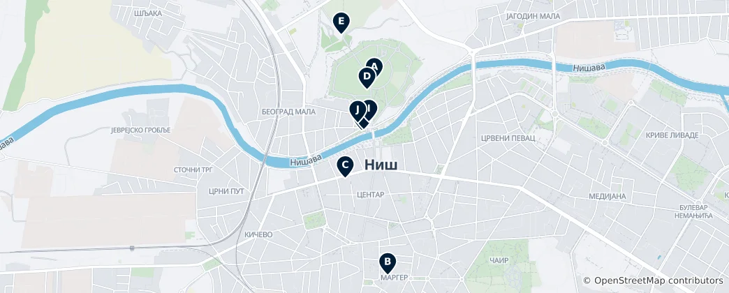 Mapa Historical Sites in Niš