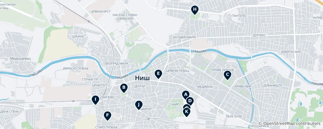 Mapa Parks & Recreation in Niš