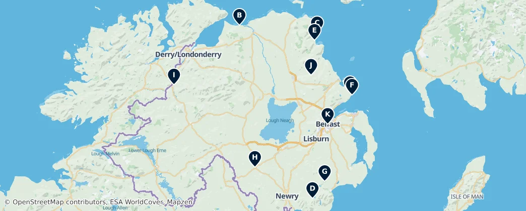 Map of Hidden Gems of Northern Ireland