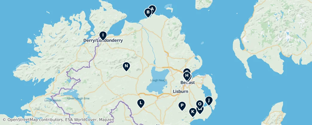 Map of Historical Sites of Northern Ireland
