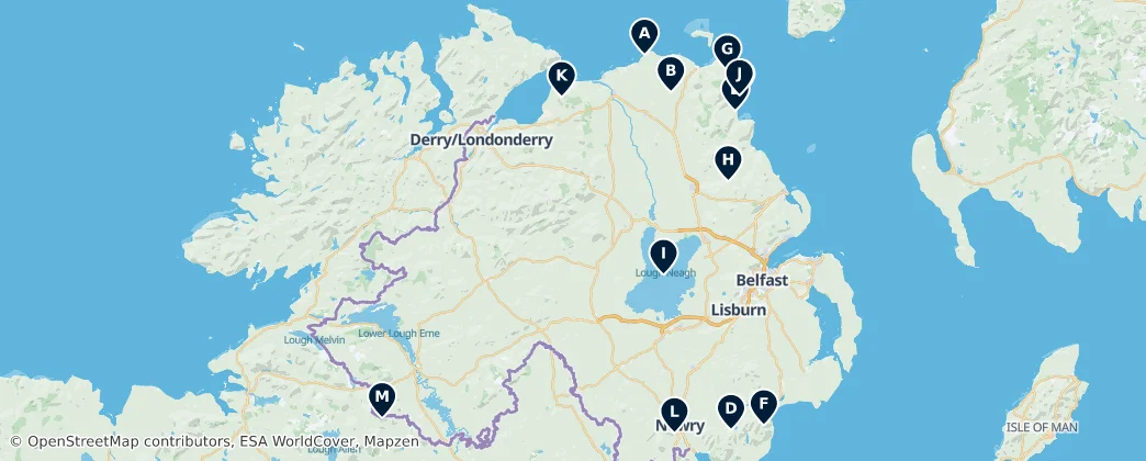 Map of Natural Wonders of Northern Ireland