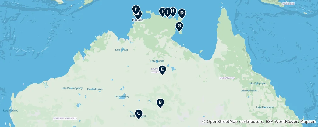 Mapa Northern Territory Airports