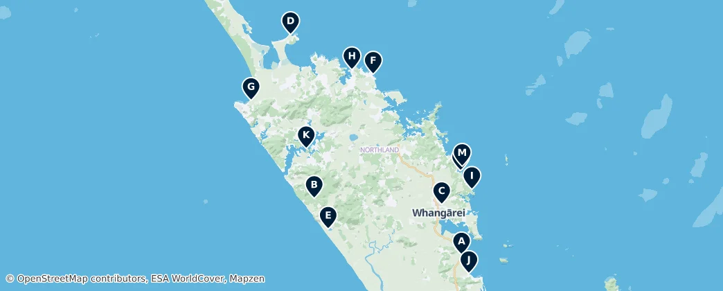 Mapa Northland Campsites & Holiday Parks