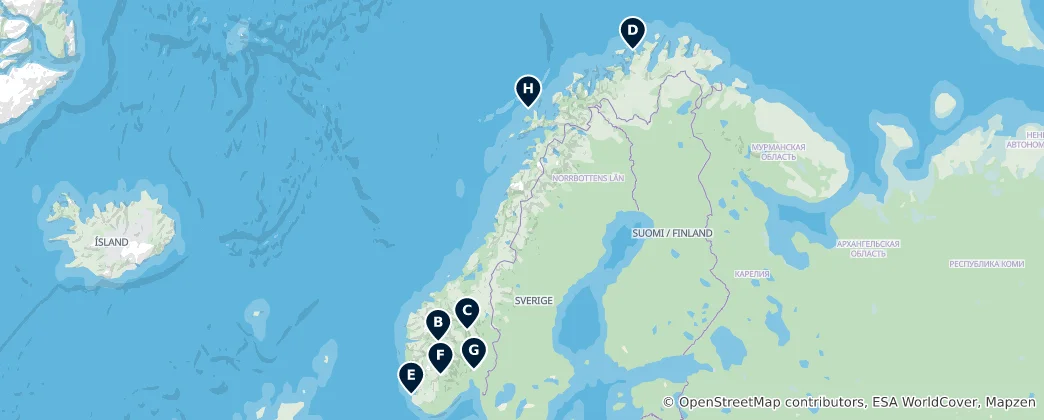 Mappa di Historic Churches of Norway