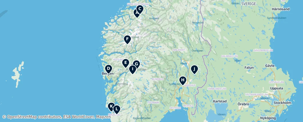 Karte von Naturschönheiten Norwegens