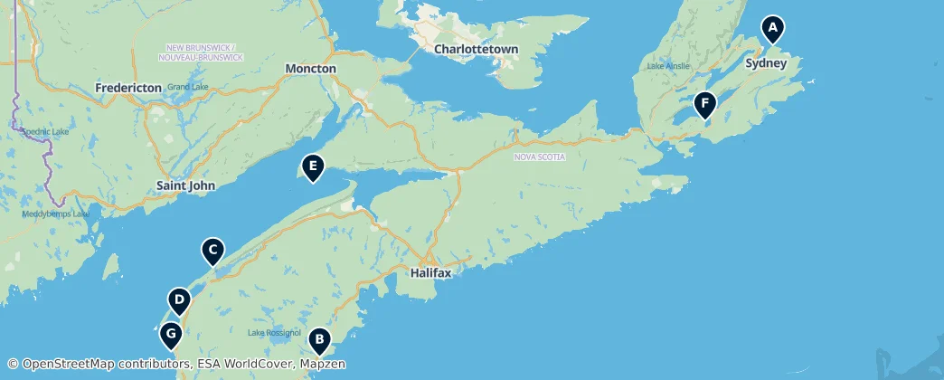 Mapa Historic Lighthouses of Nova Scotia