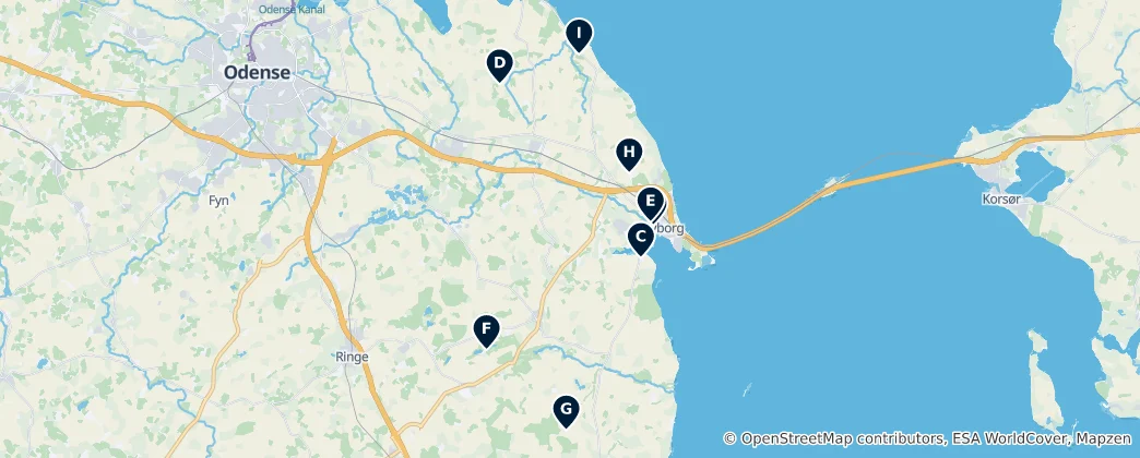 Mapa Nyborg's Historic Sights