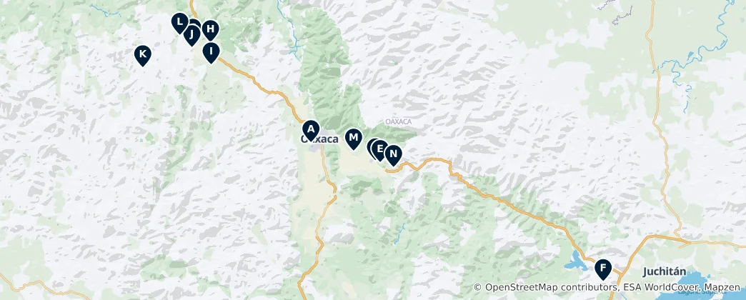 Mappa di Oaxaca Historical Sites