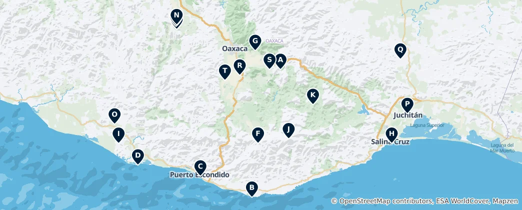 Mappa di Oaxaca Parks and Viewpoints