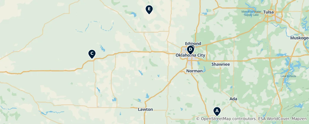 Karte von Oklahoma Cultural Treasures