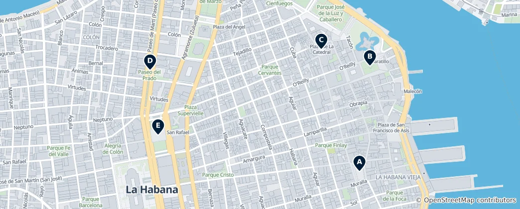 Mapa de Old Havana Parks and Squares