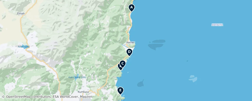 Mapa de Best Beaches near Olympos