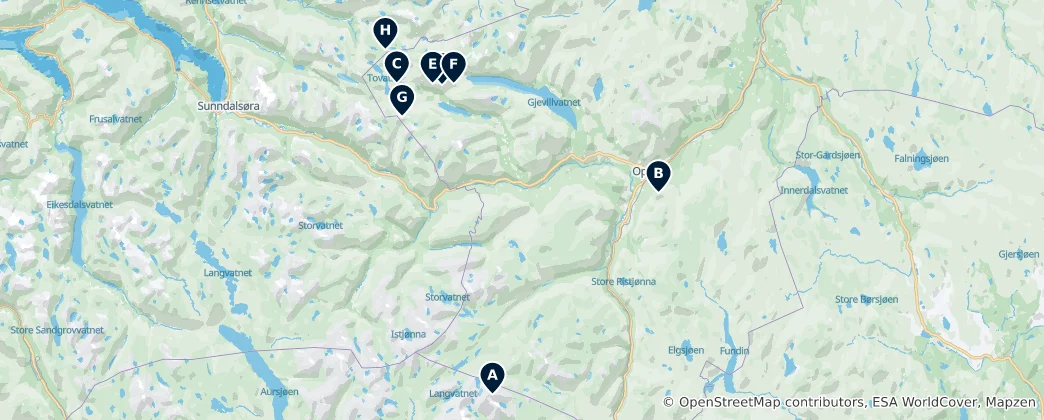 Mapa Dovrefjell Peaks & Views