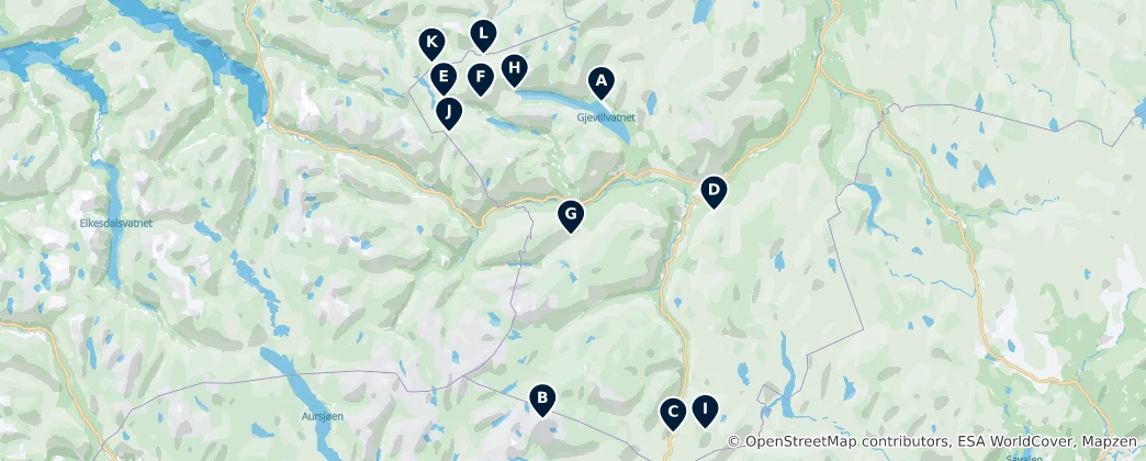 Map of Mountain Peaks and Huts